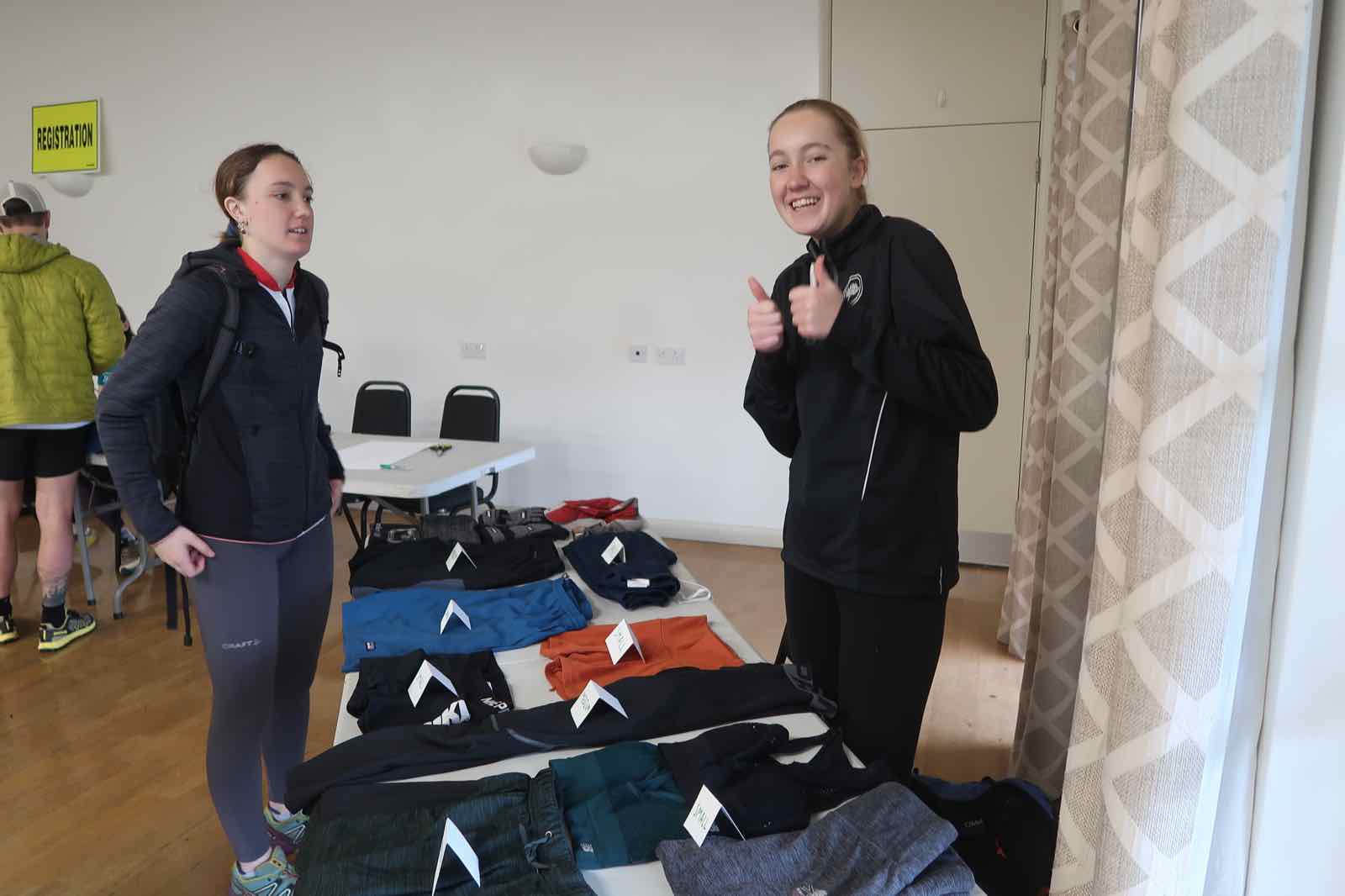 Runners sharing reusable running kit at the Blorenge Fell Race kit swap